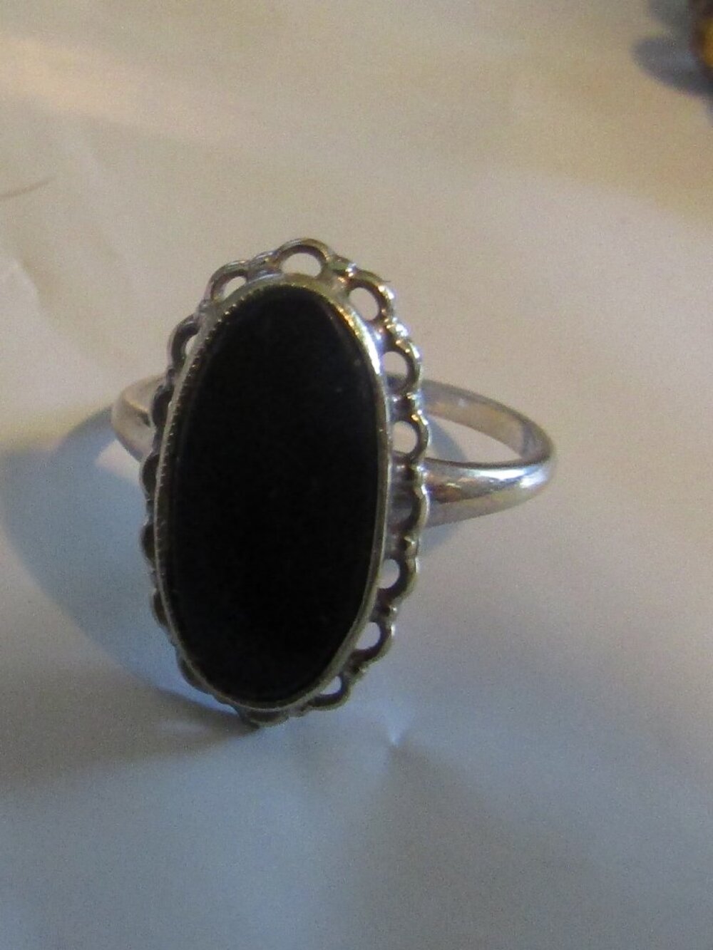 Vintage Signed 10K PSCO White Gold Black Onyx Ring Size 7 PLAINVILLE STOCK CO